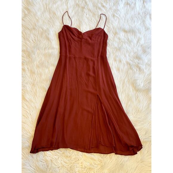 REVOLVE OPT Sweetheart Midi Dress Tie Shoulder Slit Chiffon, Rust - Picture 4 of 11